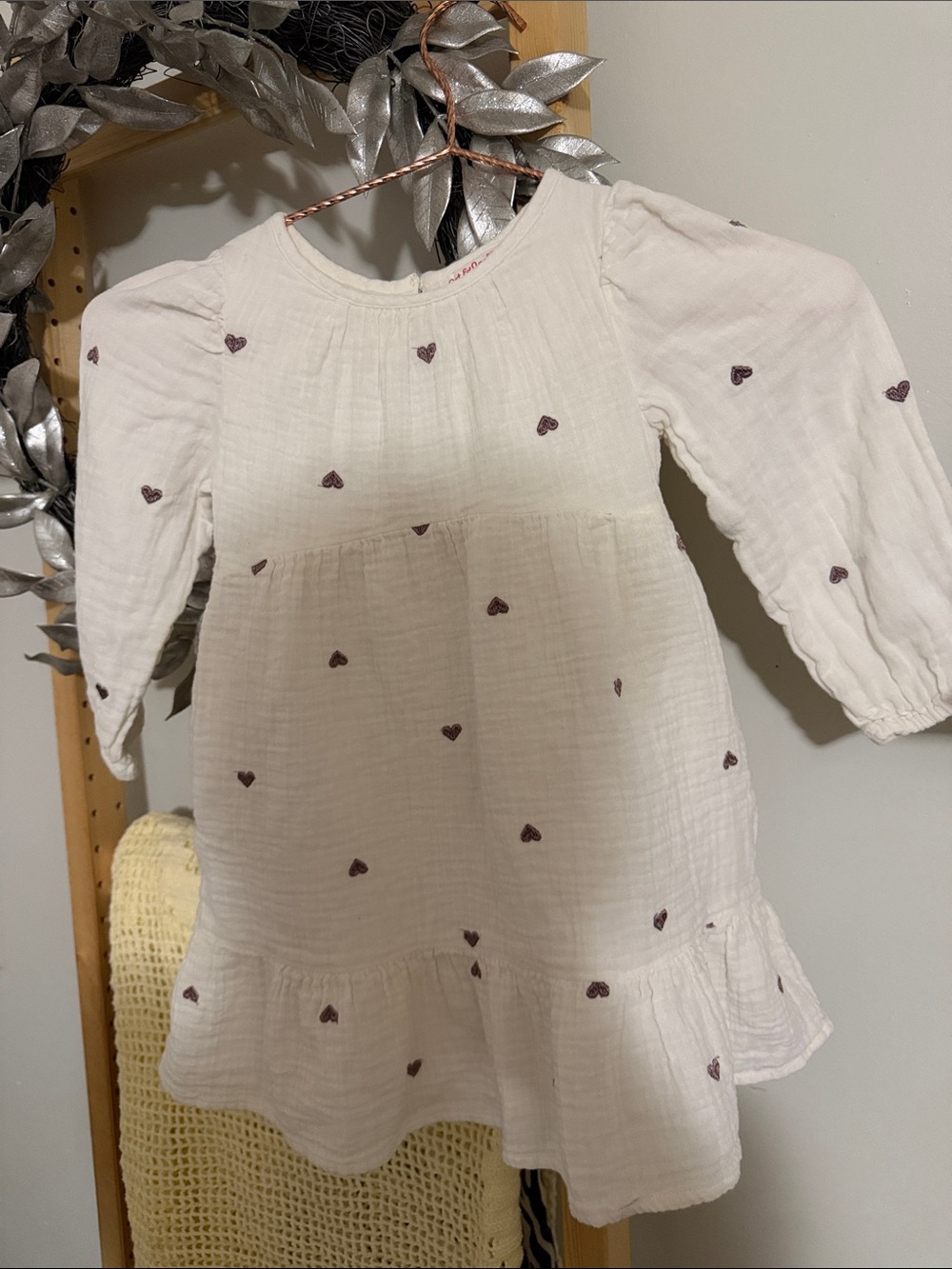 Cat & Jack White Dress with Tiny Purple Hearts